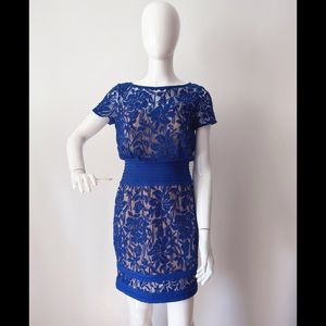 TADASHI SHOJI Blouson Waist Embroidered Lace Cap Sleeve Dress